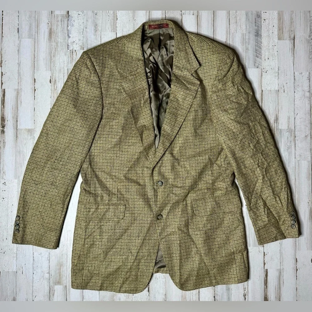 Vintage Nordstrom Men's Silk Wool Light Brown Tweed Blazer 43L